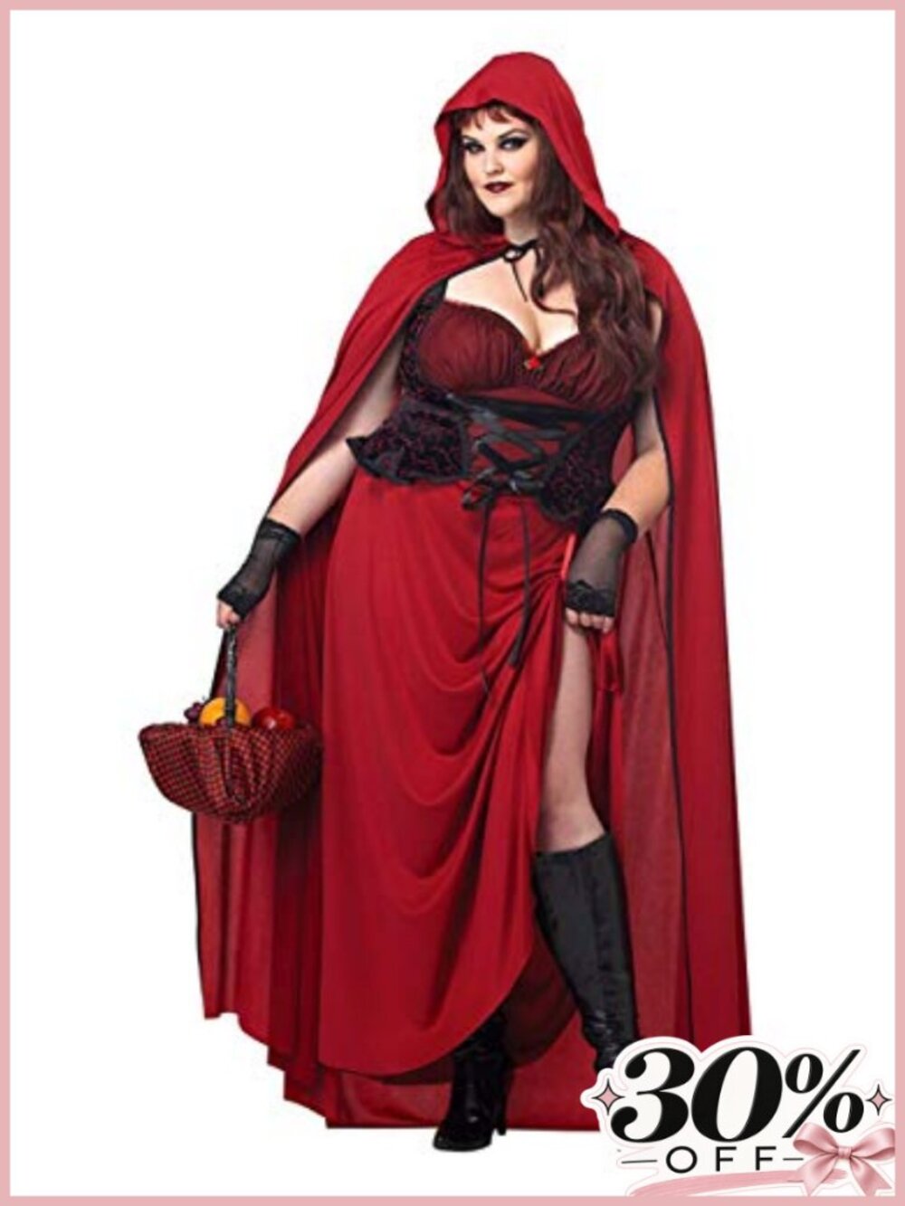 Plus Size Red Riding Hood Costume Dress Cloak Basket Hanky 2XL